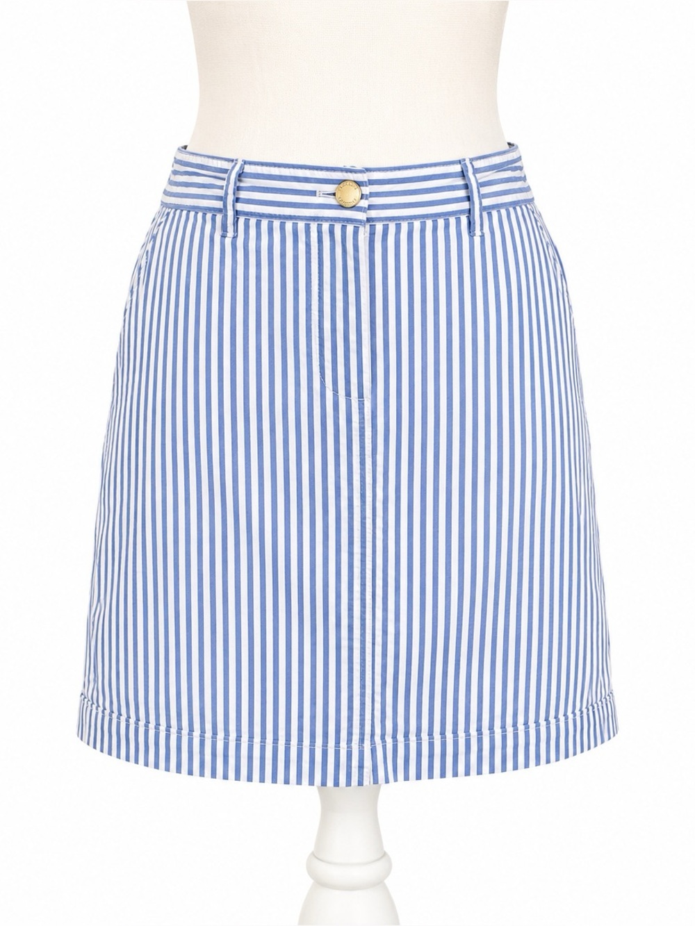 Talbots Seersucker Blue White Stripe A-line Skirt Pockets Cotton Size 8